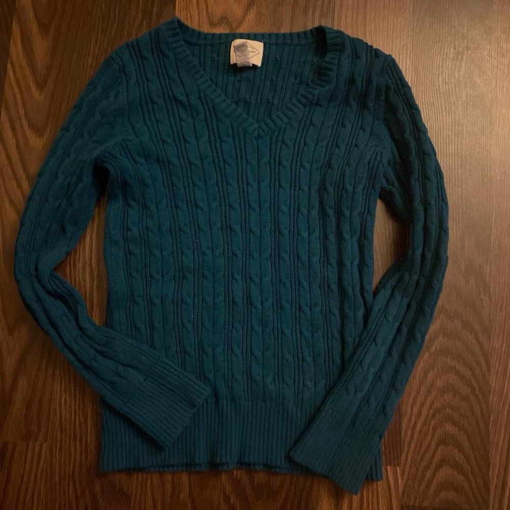 Teal Cable Knit V-Neck Sweater💕